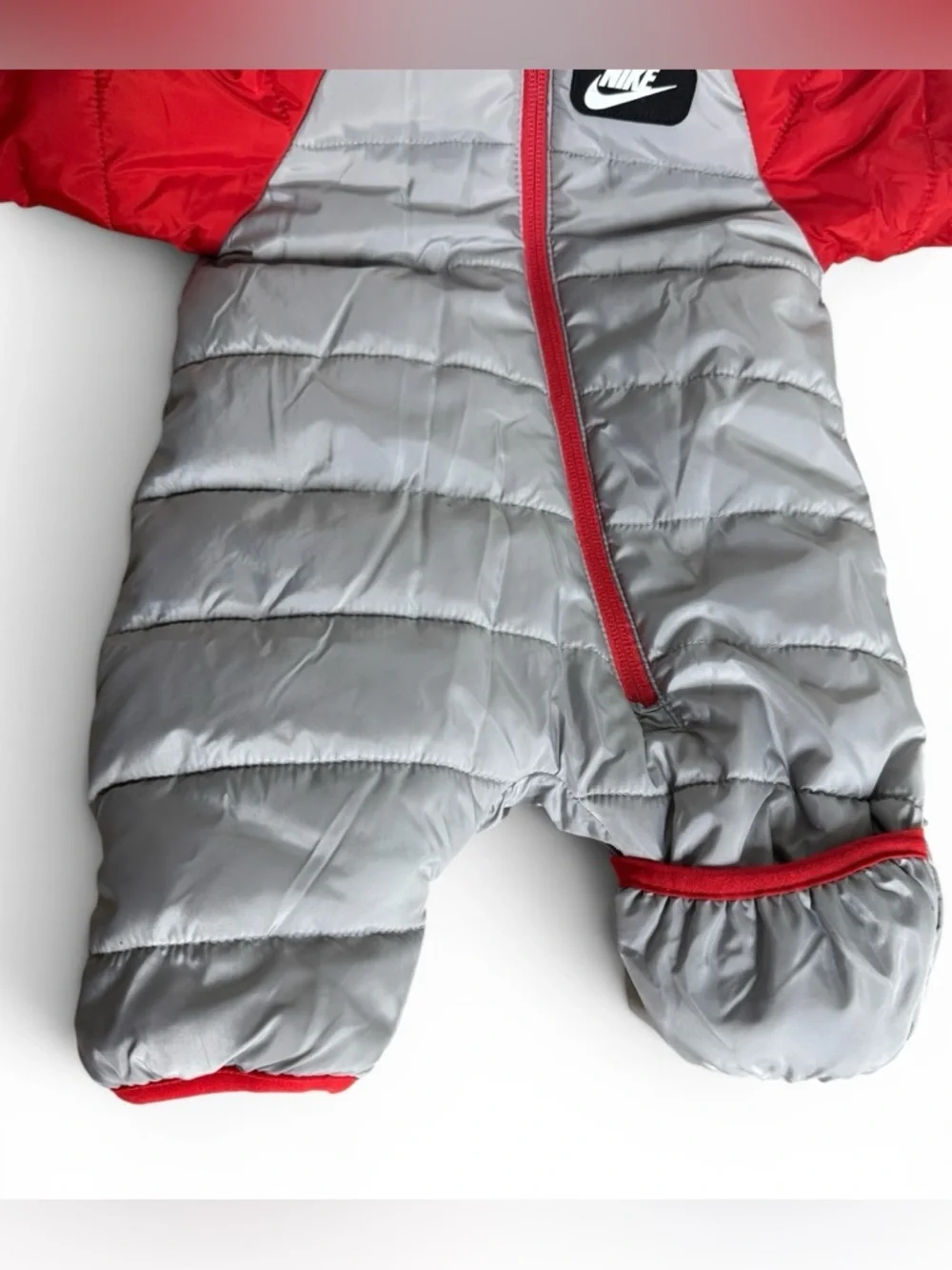 Nike Baby Newborn 50-56cm Unisex Puffer Full Zip Hooded Snowsuit Grey/Red